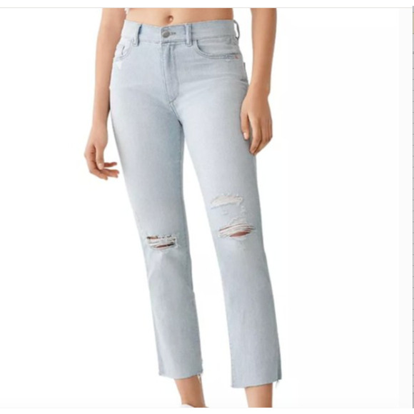 DL1961 Mara High Rise Instasculpt Ripped Straight Ankle Jeans in Ross 34 / 14 - Picture 1 of 10